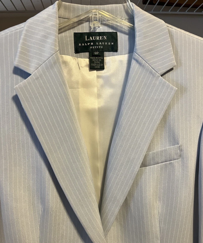 Blazer Chaqueta Lauren Ralph Lauren Petite Seda 8P Azul Claro Rayas Blazer Nuevo con Etiquetas Foto 2 de 4