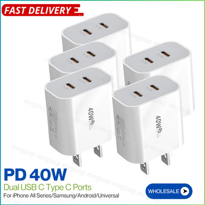 Dual Type USB C Adapter PD 40W Fast Charger Cube For iPhone Air iPad Samsung Lot