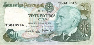 Banknote Portugal 20 Escudos 1978 gebraucht (Serie TD)