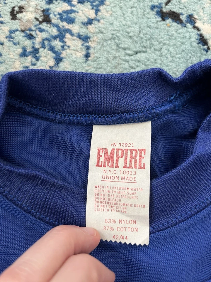 Camisa Imperio De Colección Talla Grande 42/44 Blanca Azul Manga Larga Hecha en Unión EE. UU. 60s 70s Foto 3 de 4