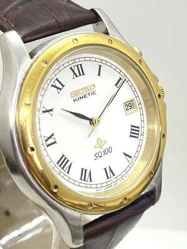Seiko Kinetic SQ 100 Watch Vintage Gold Two Tone Men's Watch - Needs New Battery