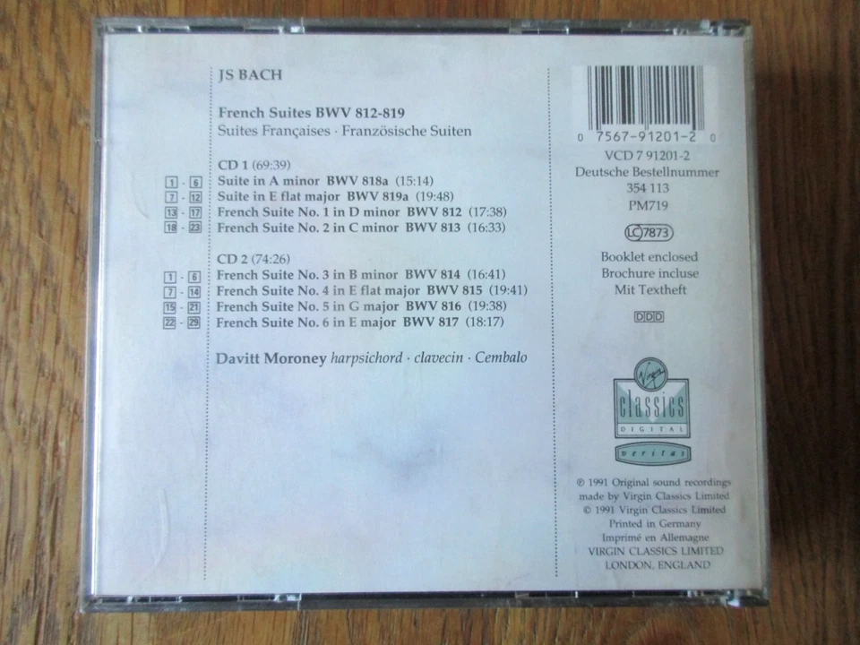 Bach - The French Suites / Davitt Moroney / Virgin VCD 7 91201-1 Ed1 2CD No Ifpi - Image 4 of 4
