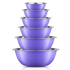 JoyJolt Stainless Steel Mixing Bowl Set of 6 Bowls (Veri Peri). 5qt Large to 0.