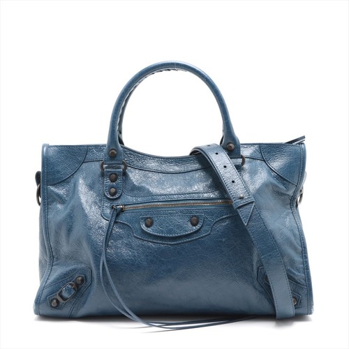 Balenciaga Le City Medium Leather 2 Way Handbag Blue 823058