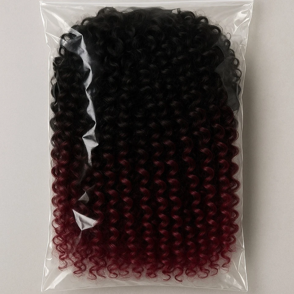 Peluca afro rizada con reflejos borgoña - Peluca sintética corta, aspecto natural, Foto 3 de 3