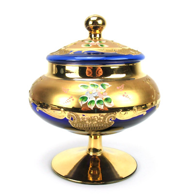 Prunkvolle Glas Dose / Bonboniere Böhmen? Murano? Golddekor Glass Box RARE