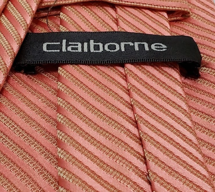 Corbata Claiborne Rosa Estampado Rayas Seda Cuello Corbata Tela Jacquard 58x4"  Foto 3 de 4