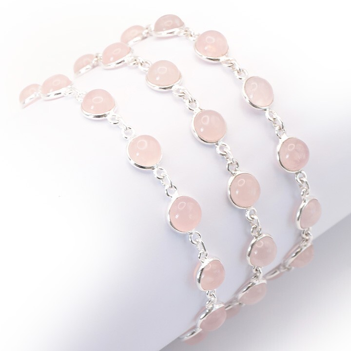 Bracelet quartz rose véritable bijou femme en argent 925 ajustable de 17 à 21 cm AA+