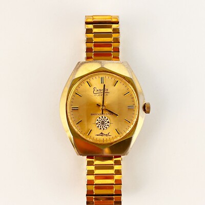 Vintage Exacta Mechanical Watch Men's Gold Tone Kaleidoscope Seconds 17 Jewels