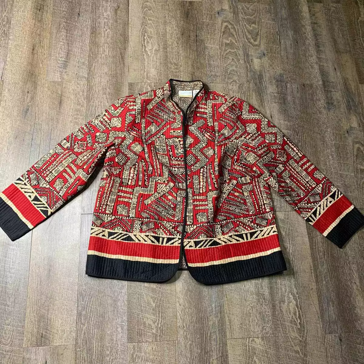 Alfred Dunner Jacket Womens Size 16W Red Southwestern Open Front Long Sleeves