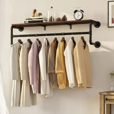 40'' Extra Sturdy Clothes Rack Pipe Wall Mount Garment Pole Hanger w Top Shelf