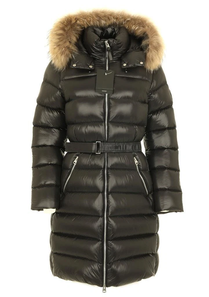 NEW MACKAGE VALERY BLACK GOOSE DOWN HOODED COYOTE FUR PARKA LIGHTWEIGHT COAT M