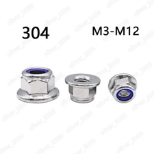 304 Stainless Steel Hex Flange Lock Nut With Nylon Insert M3 M4 M5 M6 M8 M10 M12