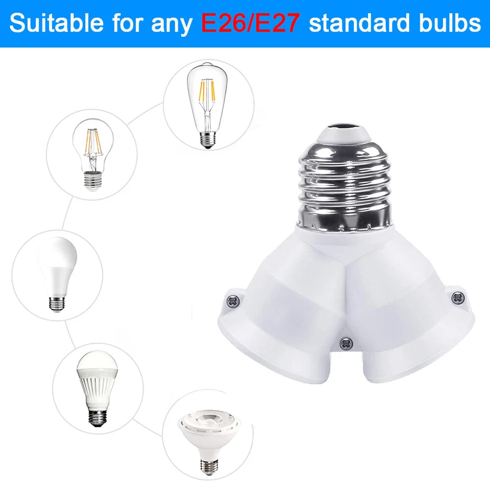 2 in 1 LED Light Socket Splitter Adapter for E26/E27 Medium Base Extender Socket - Image 3 of 4