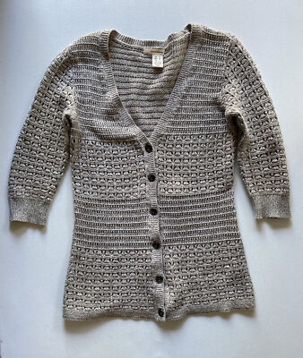 DKNY Cardigan Open Knit Sweater Women Size S 3/4 Sleeve Gray