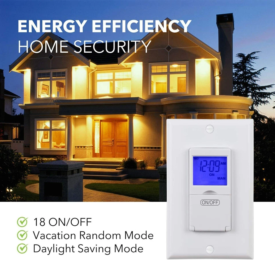 BN-LINK 7 天可编程墙内定时开关数字带蓝光,3 路 — 第 4/4 张图片