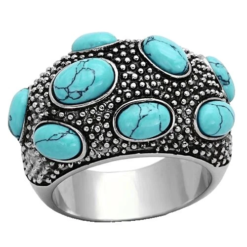 Anillos de moda banda de acero inoxidable de color turquesa