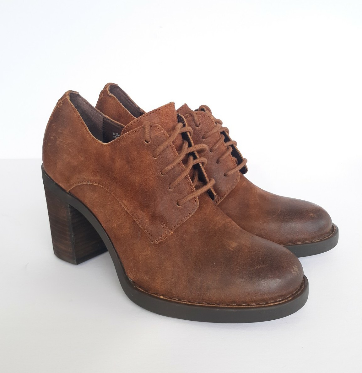 Born Fina Leather Lace Up Boot Brown Block Heel Size … Gem