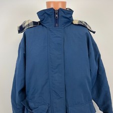Woolrich Hooded Parka Jacket Vtg 90s Wool Plaid Line Blue Womens Size M