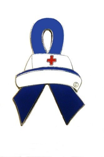 Blue Awareness Ribbon Pin Nurse Cap Cross Nursing Cancer Cause Silver Plate - Picture 4 of 5