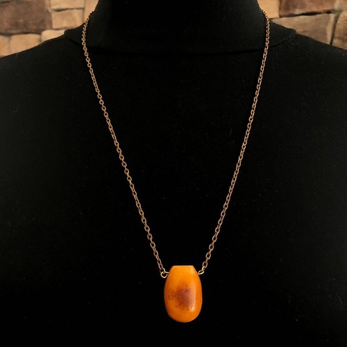 European Antique Vintage Natural Baltic Amber Pendant Sweater Necklace Copper - Picture 2 of 8