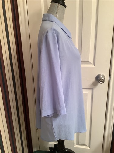 CHICO'S Hemdbluse aus strukturiertem Krepp mit Knopfleiste blau Größe 3 ~ XL 3/4-Arm - Bild 3 von 12