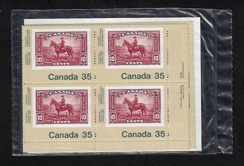 1982 - Canada Sc#911 - P.O. Block Set - RCMP w/ Horse "stamp on stamp" cv$15 - Image 2 of 3