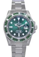 Rolex Submariner Date Steel Green Stones & Diamond 40mm Watch 116610