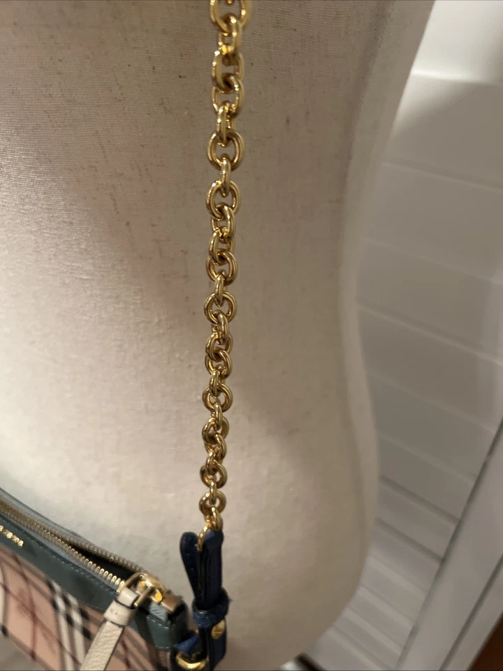 Burberry Crossbody/Clutch Haymarket Check Blue Leather Gold Hardware Authentic - Image 3 of 4