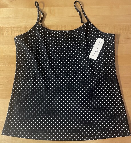 FRENCH LAUNDRY Black White Cheetah Print & Polka Dot Cami Camisole Tops Sz L NWT - Picture 7 of 16