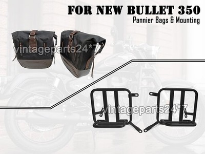 Canvas- und Leder-Packtaschen mit Halterung D13 Für Royal Enfield New Bullet 350