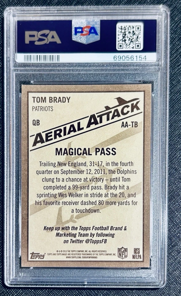 Tom Brady Topps Magic Aerial Attack 2013 #AATB PSA 9 como nuevo New England Patriots Foto 2 de 2