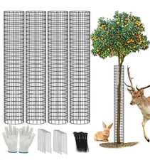 All-Metal Tree Trunk Guard, 4 Pack Mesh Protectors with Zip Ties, Glove & Stakes