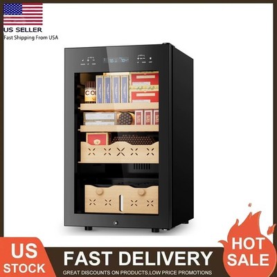 65L Electronic Cigar Cooler Humidor Stable Humidity Cedar Wood Shelf Cabinet