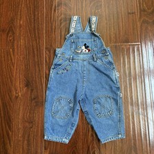 Vtg Baby Mickey Mouse Denim Overalls Size 18 M Toddler Little Friends Disney 90s