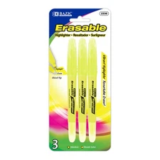 BAZIC Yellow Erasable Highlighters (3/Pack), pack of 24