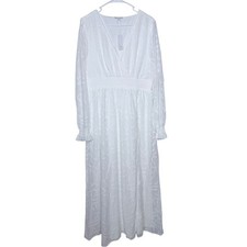Baltic Born Bridget Maxi Dress 1XL White Floral Embroidered Smocked Waist Bridal