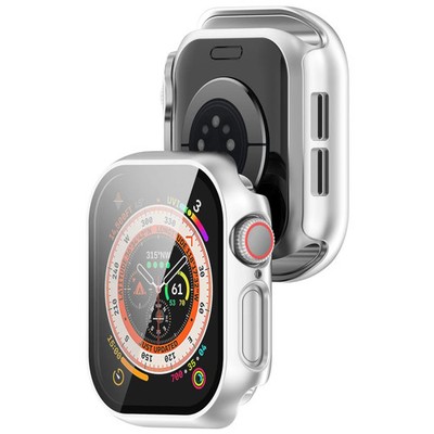 Schutzhülle mit Glas für Smart Watch 11/10 46 mm Bizon Case Cover Etui Silbern