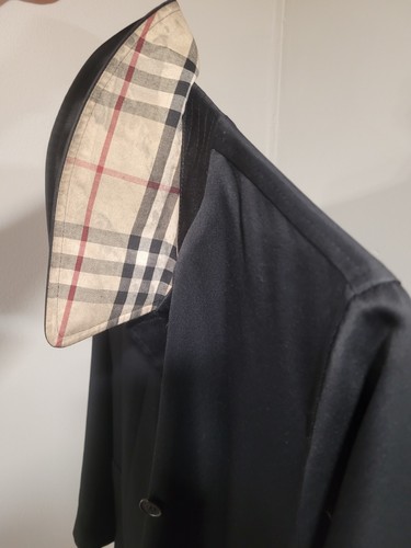 Burberry Vintage Womens Black Satin Nova Check Trench Coat LONDON Size Xs - Picture 9 of 19