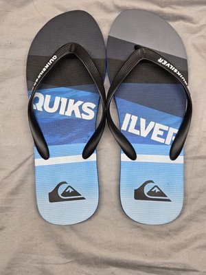 Quicksilver Mens Flip Flops Blue Black Java Slash Logo Size 11