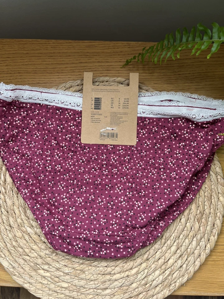 3 Pack Knickers by Esprit Burgundy Cotton Size 10 12 14 16 18 NEW FREEPOST - Image 3 of 4