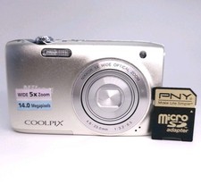 Nikon Coolpix S3100 Silver 14MP Digital Camera 5x Zoom w/ SD Card - Tested