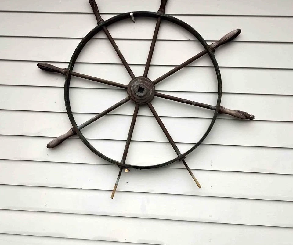 Antique Brass Ship Boat Vintage Nautical 46” Steering Wheel Large Weathered OBO - Image 4 of 4