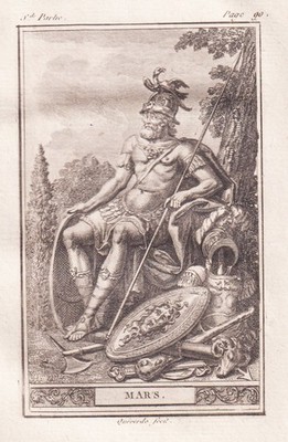 Mars Gott des Krieges Mythologie mythology Kupferstich 1780