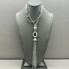 Chicos Necklace Silver Tone Multi Strand Tassel Statement Adjustable 30"