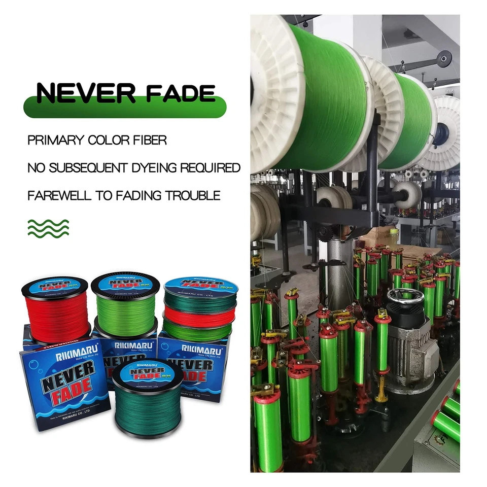 Línea de pesca trenzada Rikimaru Never Fade 8X 10-80 lb 150-600 yardas Foto 3 de 4