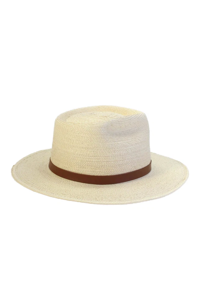 SunBody Hats Womens Straw Woven Leather Strap Detail Fedora Hat Beige - Image 3 of 4