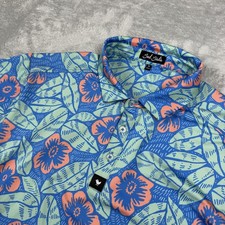 Bad Birdie Polo Shirt Mens XL Blue Floral Tropical Golf Performance AOP Resort