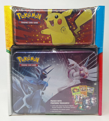 Pokemon Pencil Case/Treasure Chest 2 Tin Set Costco 7 packs 3 Holograms NEW