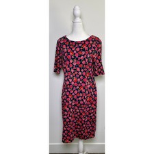 Lands End Women's Floral Tulip Dress Navy Blue Red Pink Sz 12 Preppy Chic
